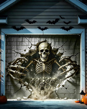 7X8 Ft Hanging Halloween Skeleton Decorations Garage Door Cover Backdrop