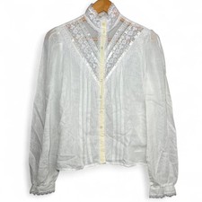 Vtg 70s Jessica's Gunne Sax Gunnies Sheer Lace Blouse Floral Open Chest