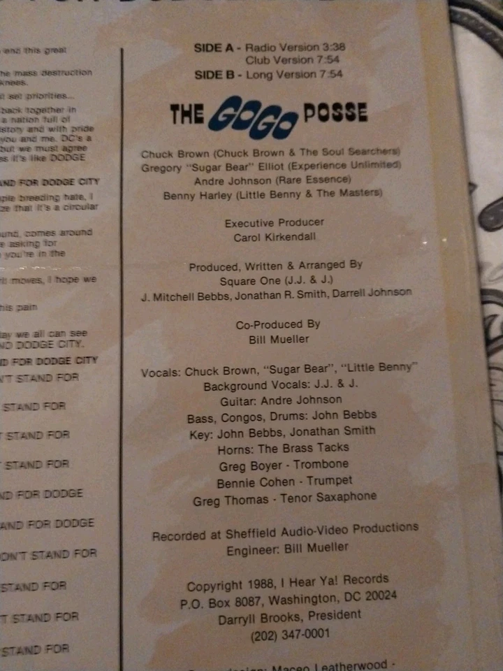 The Go Go Posse LP D.C. Don't Stand for Dodge City Chuck Brown I Hear Ya Sealed - Image 3 of 3