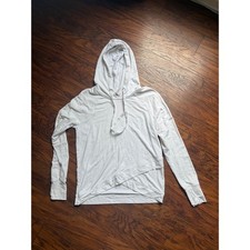 Athleta Womens Medium White Hoodie Crossover Tulip Hem French Terry Pullover