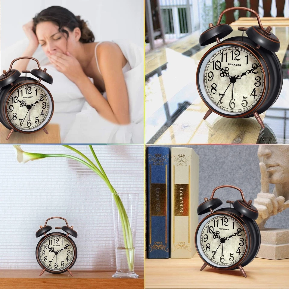 Retro Battery Operated Twin Bell Loud Alarm Clock Black Arabic Numerals - Image 4 of 4