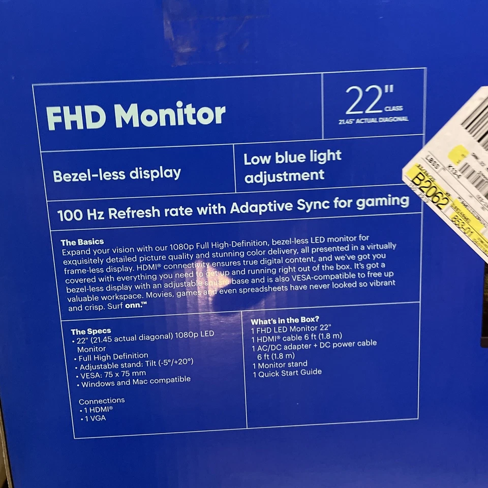 Onn 21.5" LED Monitor 1080p w/ HDMI & VGA input 60hz Refresh (100002480) - LN™ - Image 4 of 4