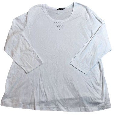 Ulla Popken Top Women s 24-26 White Cotton Rhinestone Accents Fun Artsy Travel
