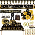 60th Birthday Decorations Black gold 60th Party Banner tablecloth balloon Supply