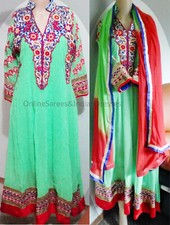 Indian clothes for women - Green and Red Anarkali dress
