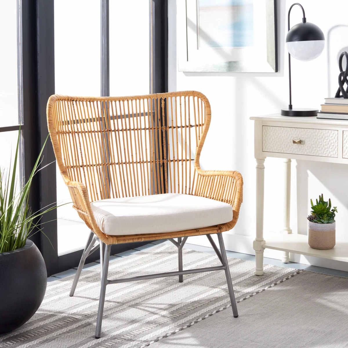Rattan fan back accent chair sale
