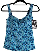 NWT TYR Women's Blues Twist Bra Tankini Tank Swimsuit Top Workout Gym Size 8