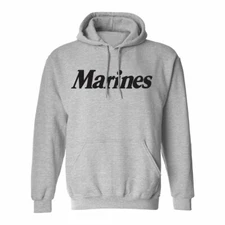 Marines Pullover Hooded Sweatshirt in Gray - Adult Small - 5X-Large