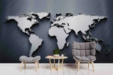 3D Embossed World Map Self-adhesive Removable Wallpaper Murals Wall