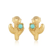 Cactus Design Turquoise Gemstone Stud Earrings 925 Silver Gold Plated Jewelry