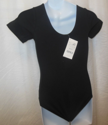 Sansha short sleeve cotton spandex leotard black size H girls 14C
