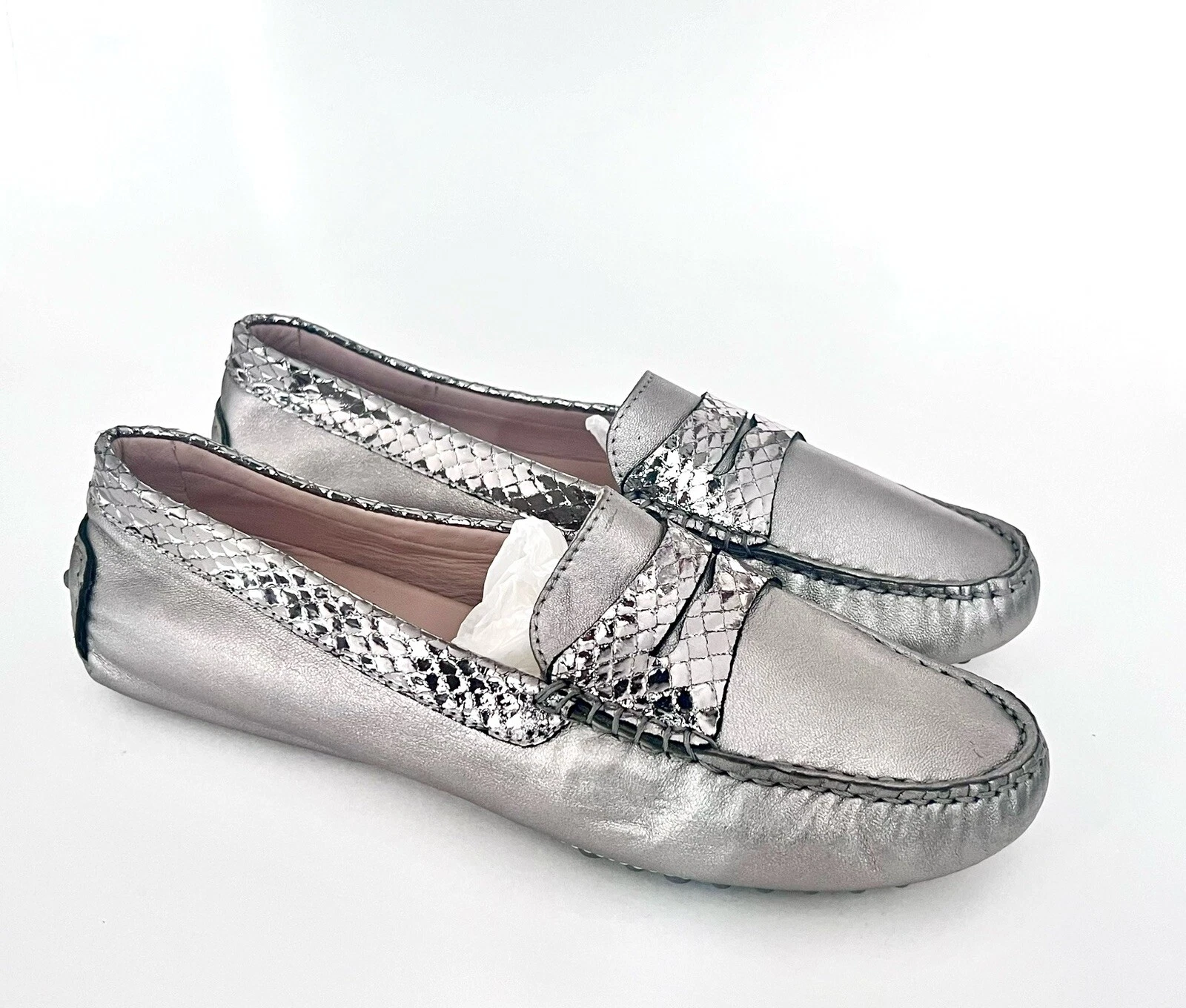 TOD’S Mocassino ELITE P GOMMINO Mocassini Penny Guida Donna In Pelle GRIGIO METALLIZZATO Taglia 8