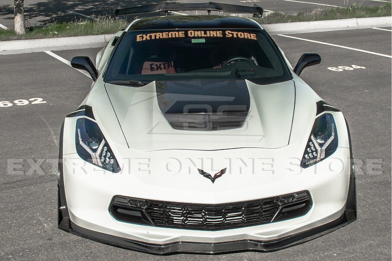 Z06 Stage 3 Full CARBON FIBER Front Lip & Side Winglets For 14-19 Corvette  C7