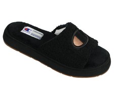 CHAMPION Women's Plush Cozy Slippers sz 6 Black Sherpa Rose Gold CP101829W