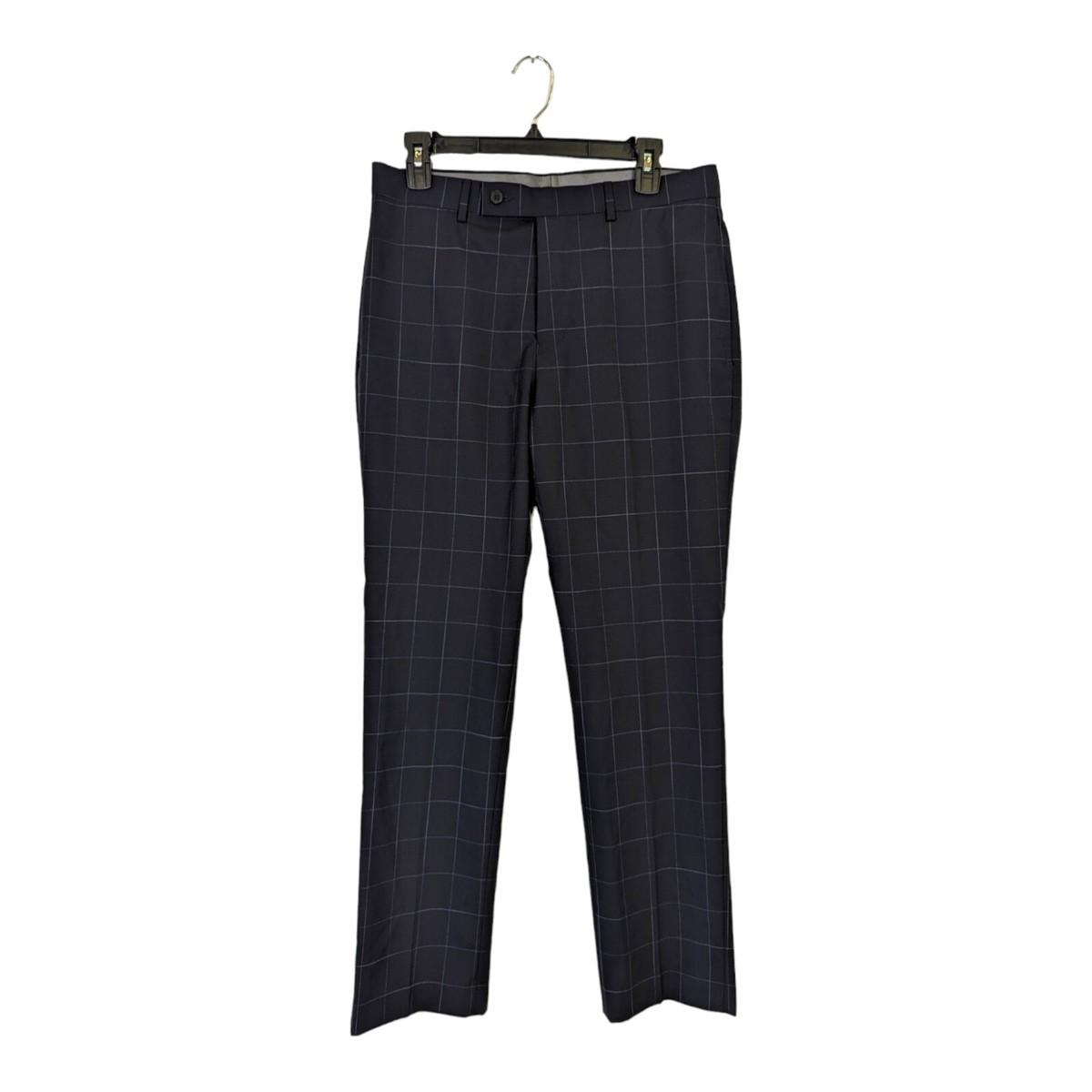 Calvin Klein Mens 32x30 Slim Blue Check Suit Pants Slacks Stretch