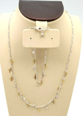 Vintage 1980's SAQ Avon Silver Tone w/ Gold Crosses & Crystals Necklace Bracelet