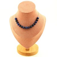 Steine Und MinéRaux. Halskette 15 Perlen Tigerauge Blau 8 Mm. Kette Stahl
