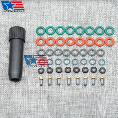 Set of 8 Fuel Injector Repair Seal Kit Filter Cap For Volvo S80 XC90 4.4L FJ1073