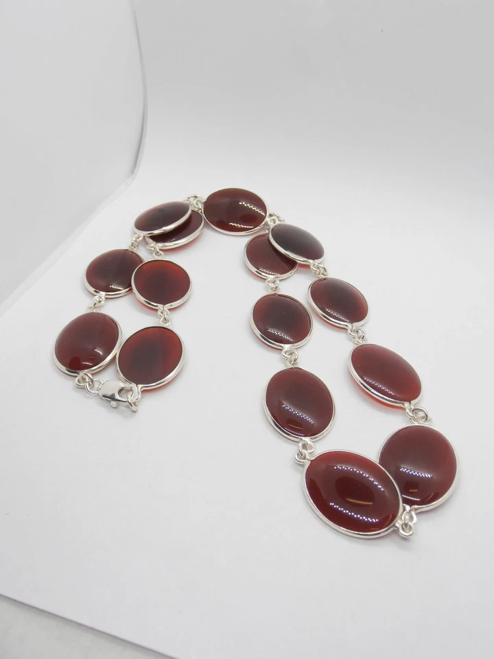 Collana in Argento 925 e Agata Corniola Naturale - Girocollo Pietre Dure - - Immagine 4 di 4