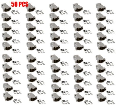 50 Pcs DB9 D-SUB Metalized Plastic Hood Shell Solder Cup Crimp Connector Cover