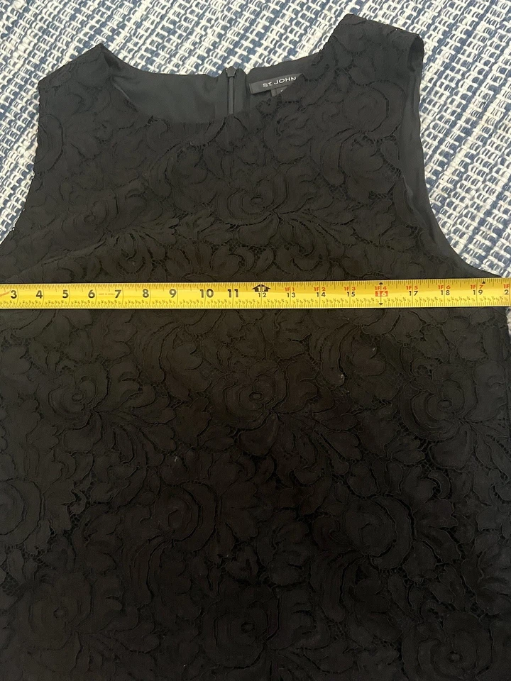 ST JOHN KNIT Caviar черный размер 12 без рукавов кружева вязаный топ новый с этикетками! - Изображение 4 из 4
