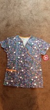 Divine Scrub Top By JDM. Floral Blue, White, And Orange Pattern. XS. Still...