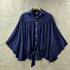 Veducci Womens Cape Jacket Top Size 8 Navy Blue Stretch Knit 3/4 Sleeve Collared