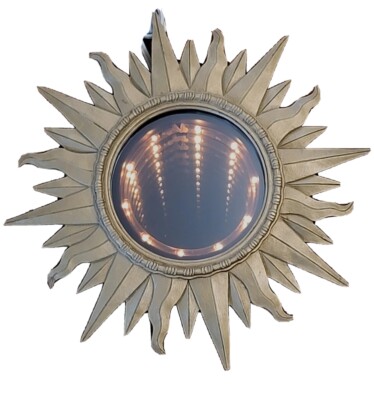 Vintage Mid Century Modern MCM Gold Sunburst Sun Star Infinity Mirror 