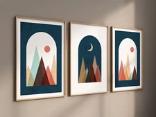Posters eith Abstract Aesthetic Moon and Sun Landscape Wall Paintings
