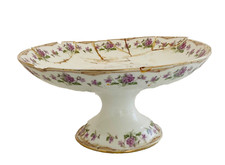 Broken Limoge Floral Porcelain Pedestal Dish for Craft/Mosiac/Art - Pedestal OK