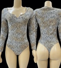 NEW Victorias Secret PINK Long Sleeve Bodysuit Soft Cotton Animal Print M