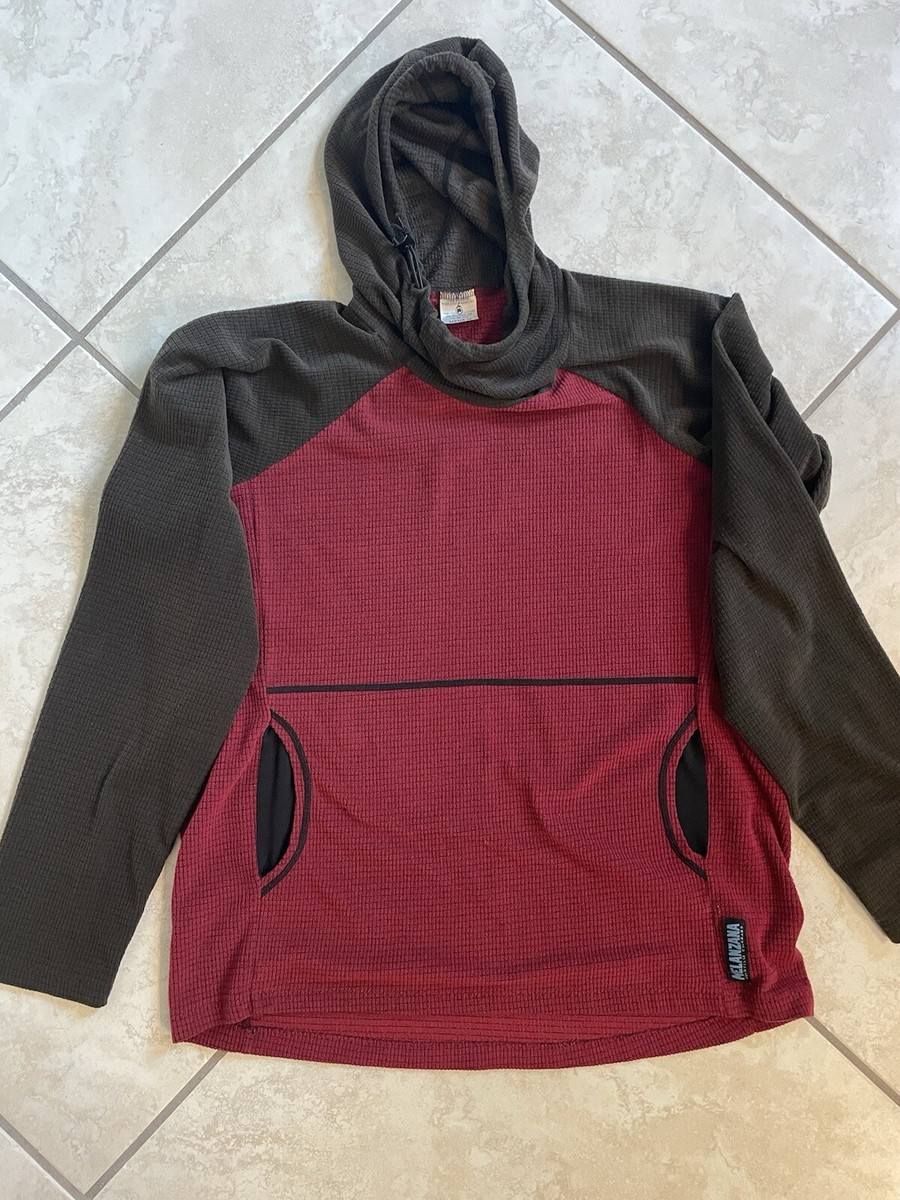 Melanzana Men Medium (Women Large) MicroGrid Fleece Hoodie Brick Red Brown