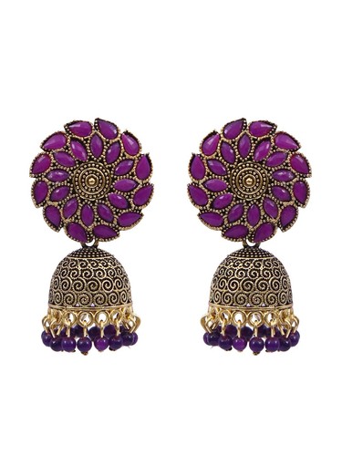 Indian Bollywood Earrings Traditional Wedding Gold Meenakari Pearl Jhumka - Picture 19 of 19