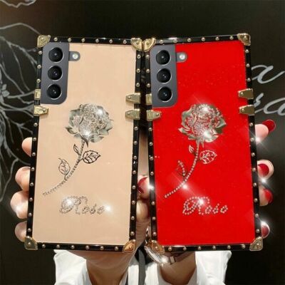 For Samsung Galaxy S25 Ultra S24 S23 Note20 Case Rose Flower Bling Glitter Cover