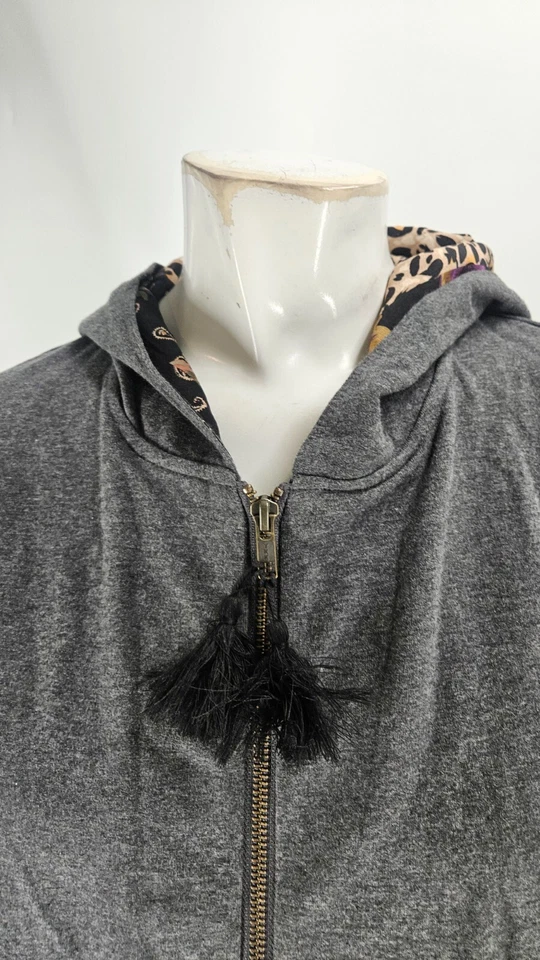 JOHNNY WAS "Jade" Carbón Sudadera Grande "Jina" Encaje Borde Peplum Sudadera con Capucha Foto 2 de 4