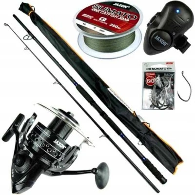 ANGELSET CATFISH wels JAXON Rute Rolle Bissanzeiger Angelschnur Haken ZS2