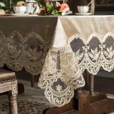 Tablecloth Golden Velvet Champagne High Grade Lace Fabric Dining Table Cover