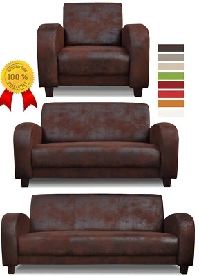 -45% VINTAGE 3-2-1 SITZER SOFA SESSEL BRAUN IN WILDLEDER LOOK LOUNGE BÜROMÖBEL!