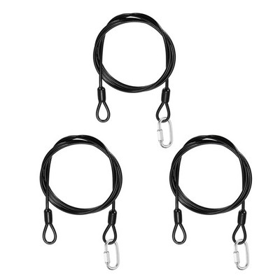 3Set 1/8'' Dia 3.3ft Security Steel Cable with Loops Black + Quick Links