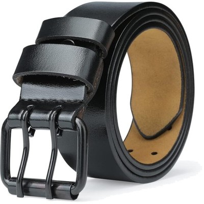 Ledergürtel Herren Doppel Prong Gürtel Schwarz 110 bis 180 cm