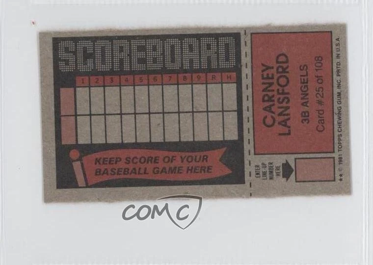1981 Topps Baseball Scratch-Off Separated Carney Lansford #25 - Image 2 of 2