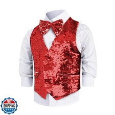 Dress Up America Boys Sequin Vest with Bowtie Sparkly Costume Vest for Kids