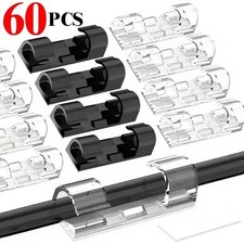 60 Cable Clips Self-Adhesive Tie Cord Management Wire Holder Organizer Clamp