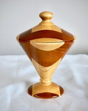 Artisan Hand-Made Hand-Turned Segmented Wooden Lidded Bowl, Signed