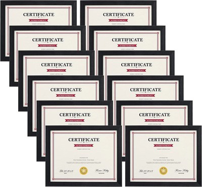 Black 8.5X11 Picture Frame Set of 12, Multi 8.5 X 11 Frames Bulk for Award Certi