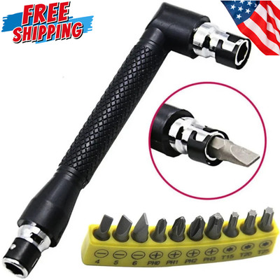 1pc L-Shaped 1/4 Hex Screwdriver + 10pcs Bit Set 90° Double Head - NEW