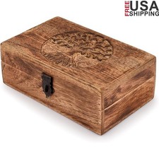 Engraved Wooden Keepsake Box Vintage Tree of Life Decorative Storage Gift New