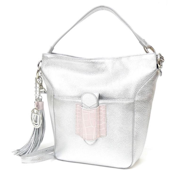 Bolso de hombro BEAUGRAND 2 VÍAS con flecos encanto plata x rosa (55010)
