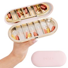 7 Day Pill Organizer - Compact Travel Case with Mirror, Blush - 7 Compartme