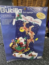 Bucilla Christmas STOCKING FELT Applique Kit OVER THE ROOFTOPS 28" 83118 Santa